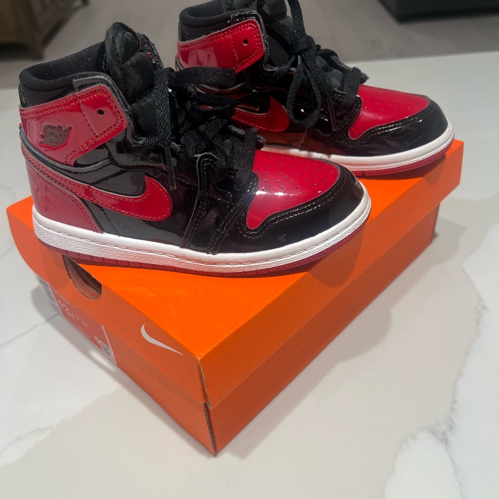 Nike Kids Black and Red Patent Leather High-Top Sneakers